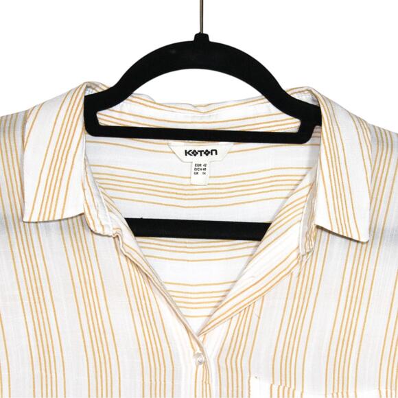 KOTON Button Down Yellow Striped Top Size Large - Picture 2 of 3